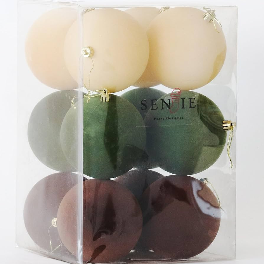 Senjie 2024 Velvet Christmas Ornaments Balls Sets for Christmas, 12pcs Multicolor Xmas Tree Flock... | Amazon (US)