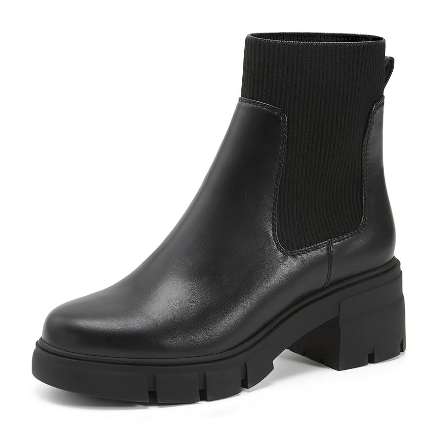 REDTOP Women's Elastic Chelsea Boots Chunky Block Heel Platform Lug Sole Ankle Booties | Amazon (US)