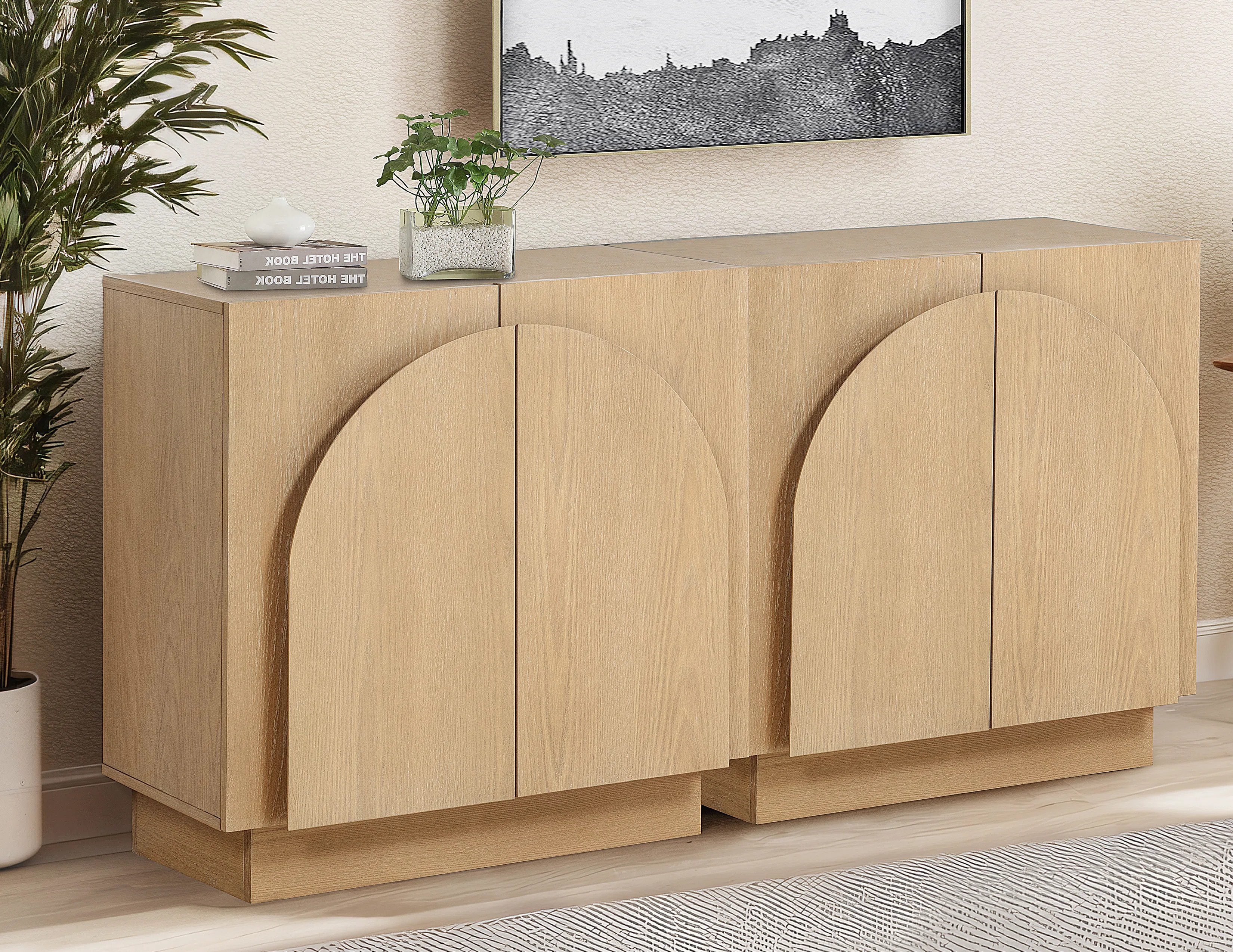 Solid Wood Arched Storage Cabinet Credenza (Set of 2) | Wayfair North America