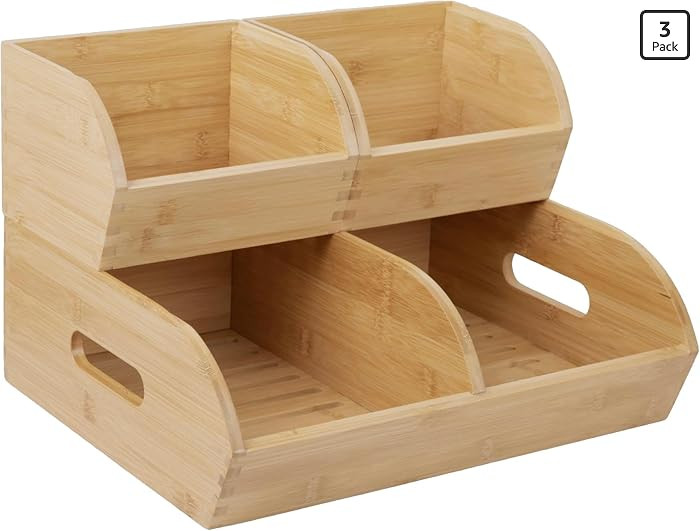 Potato and Onion Storage Bin for Pantry and Kitchen Counter - Ventilated Stackable Bamboo Organiz... | Amazon (US)