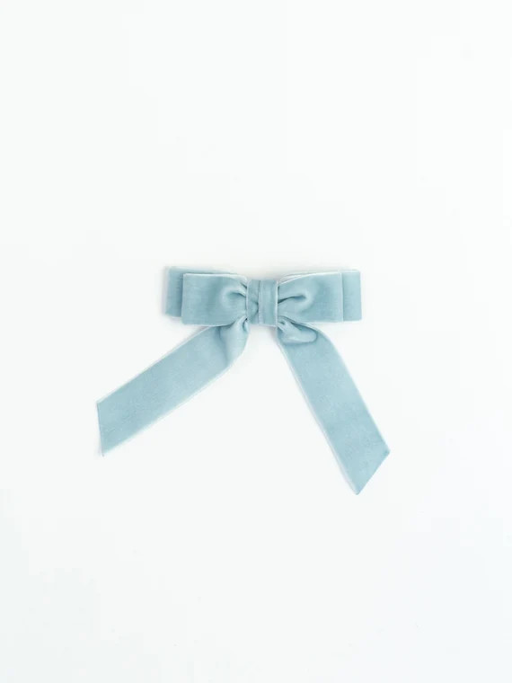 Velvet Hair Bow Short Tail French Barrette | Grace & Grandeur Marie Bow Powder Blue | Etsy (US)