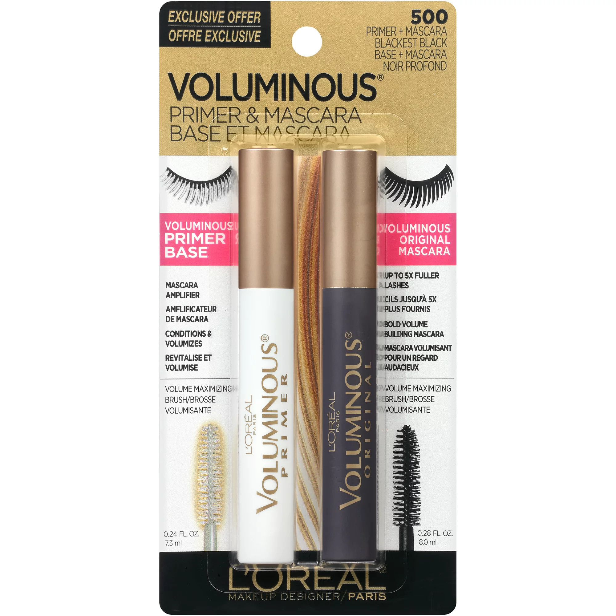 L'Oreal Paris Voluminous Lash Primer and Mascara, Primer + Blackest Black, 2 count, ONLY AT WALMA... | Walmart (US)