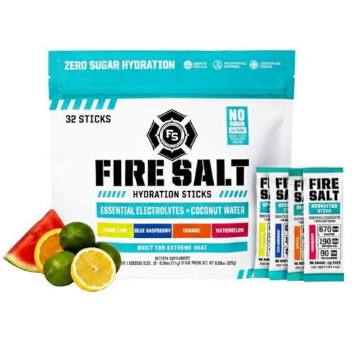 Fire Science Fire Salt Hydration Sticks, Electrolytes & Coconut Water, Hydration Drink Mix with Magnesium, Potassium & Sodium, Zero Sugar, Single Serve On the Go Packs, Variety Pack Flavors, 32 Count | Amazon (US)