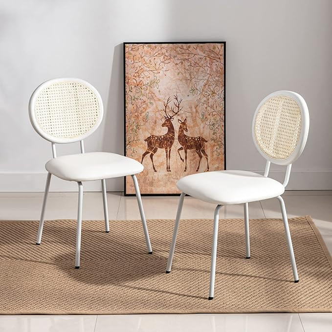 Jaxsen Faux Leather Indoor Kitchen Dining Chairs Set of 2 with Rattan Backrest Modern Industrial ... | Amazon (US)