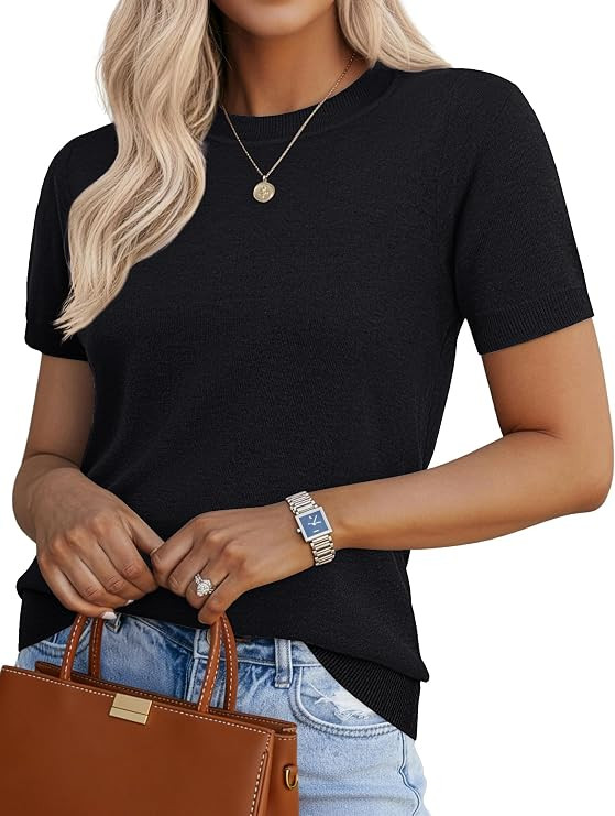 Women's Wool Blend Short Sleeve Sweater Lightweight Business Casual Knit Pullover Top | Amazon (US)