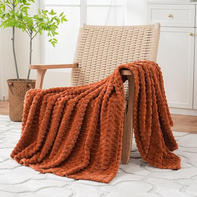 Puncuntex Burnt Orange Throw Blanket 50"×60" Fuzzy 3D Jacquard Decorative | Amazon (US)