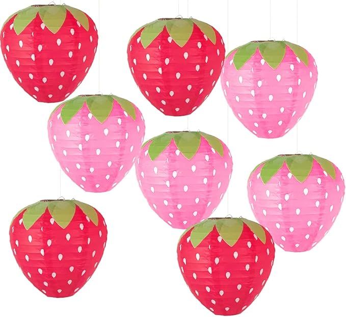 8PCS Red and Pink Strawberry Lanterns for Fruit Themed Party Decor Kids Birthday Strawberry Decor... | Amazon (US)