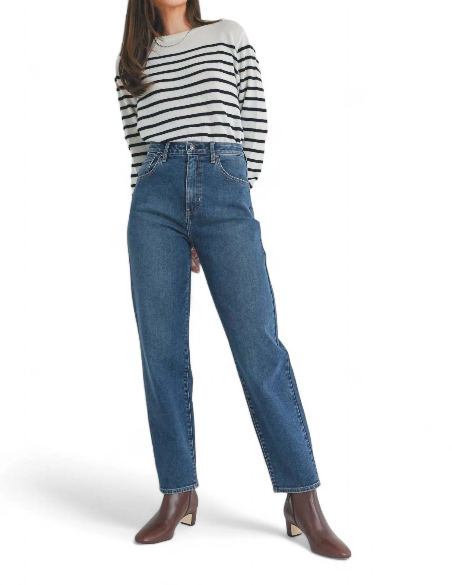 High Rise Tapered Barrel Jean In Dark Wash | Shop Simon