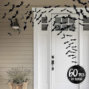 Coogam 60PCS Halloween Bats Decoration, 4 Different Sizes Realistic PVC Black 3D Scary Bat Sticke... | Amazon (US)