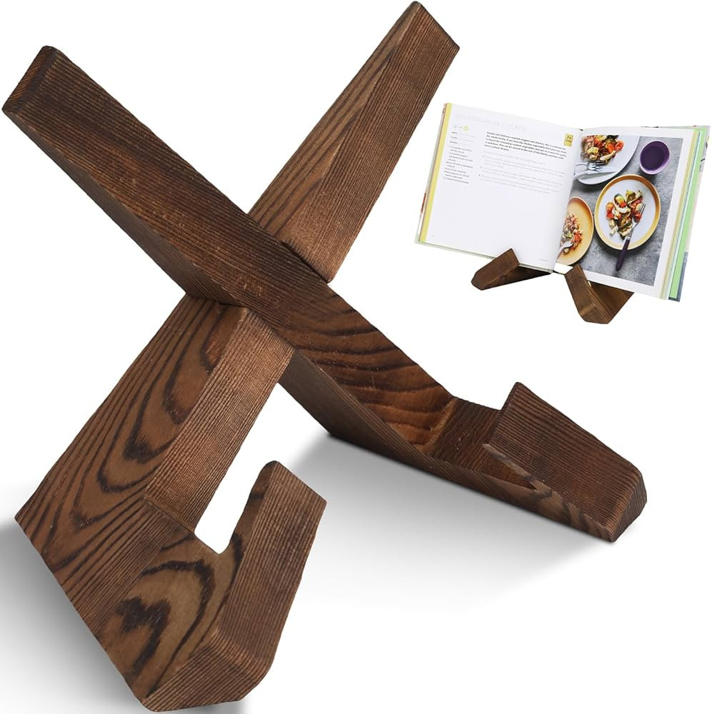 Wooden Cookbook Display Stand Holder - Adjustable, Foldable, Rustic Wood Design, Great for Kitche... | Amazon (US)