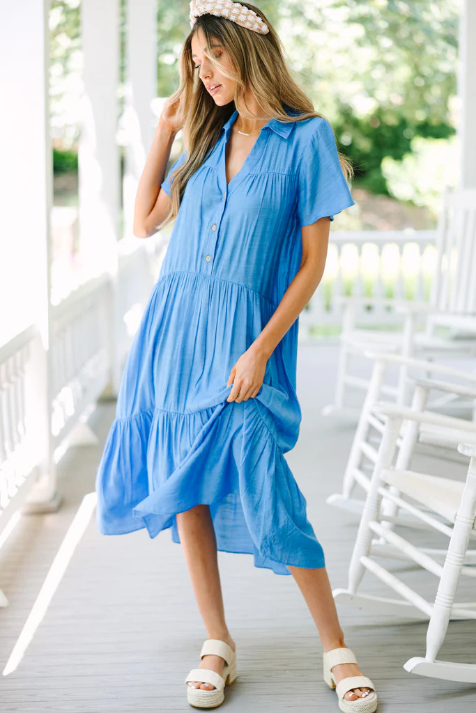 Feel Your Best Crystal Blue Tiered Midi Dress | The Mint Julep Boutique