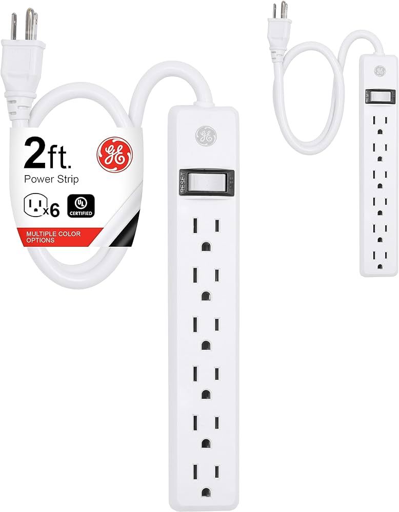 GE home electrical 6-Outlet Power Strip, 2 Pack, 2 Ft Extension Cord, Heavy Duty Plug, Grounded, ... | Amazon (US)