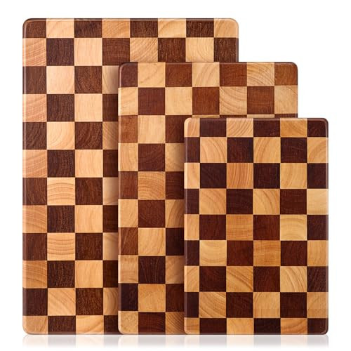Patelai 3pcs Wooden Checkered Cutting Board Wood Chopping Flippable Serving Tray Charcuterie Cutting Boards for Kitchen for Chopping Meat, Cheese, Fruits, Vegetables | Amazon (US)