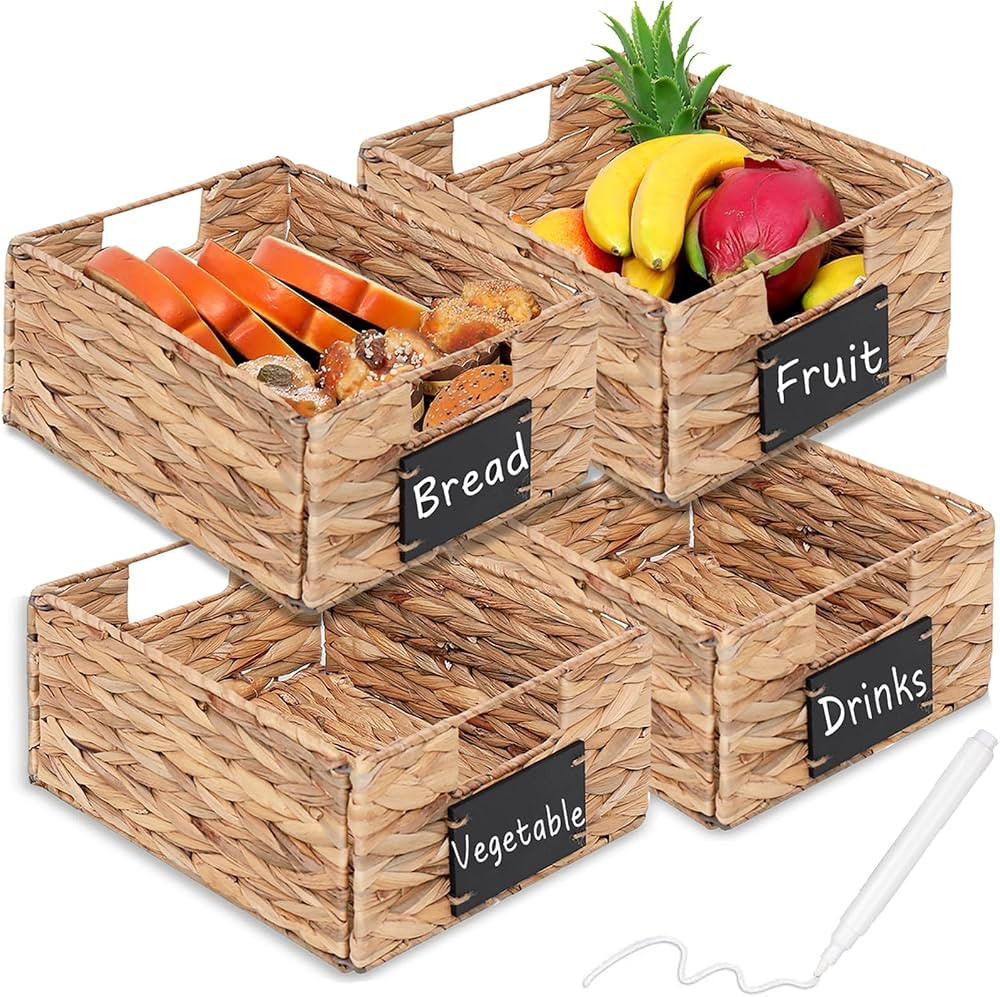 Rectangular Seagrass Baskets Water Hyacinth Basket-Foldable Handwoven Water Hyacinth Storage Bask... | Amazon (US)