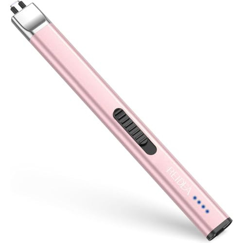 REIDEA Electronic Candle Lighter R1 Flat Lighter, Windproof Flameless USB Rechargeable Arc Lighter with Safe Button and Power Indicator for Candle, BBQ and Fireworks, Rose Gold | Amazon (US)