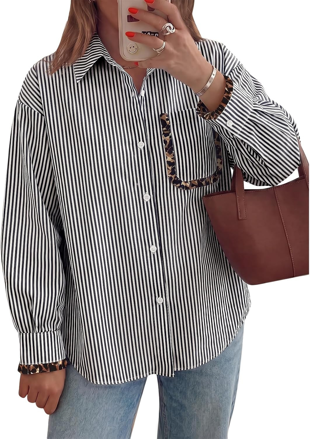 Tankaneo Womens Striped Button Down Shirts Long Sleeve Oversized Blouses | Amazon (US)