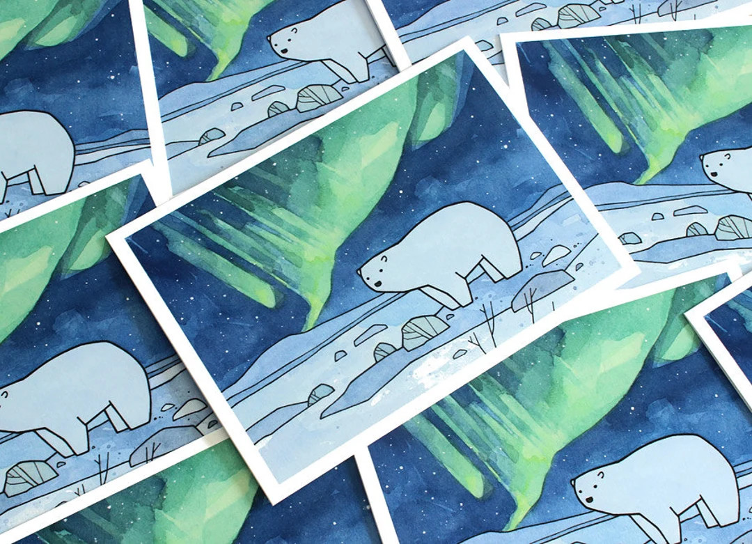 Polar Bear and Northern Lights Card Set Christmas Holiday Stationery - Etsy | Etsy (Global)
