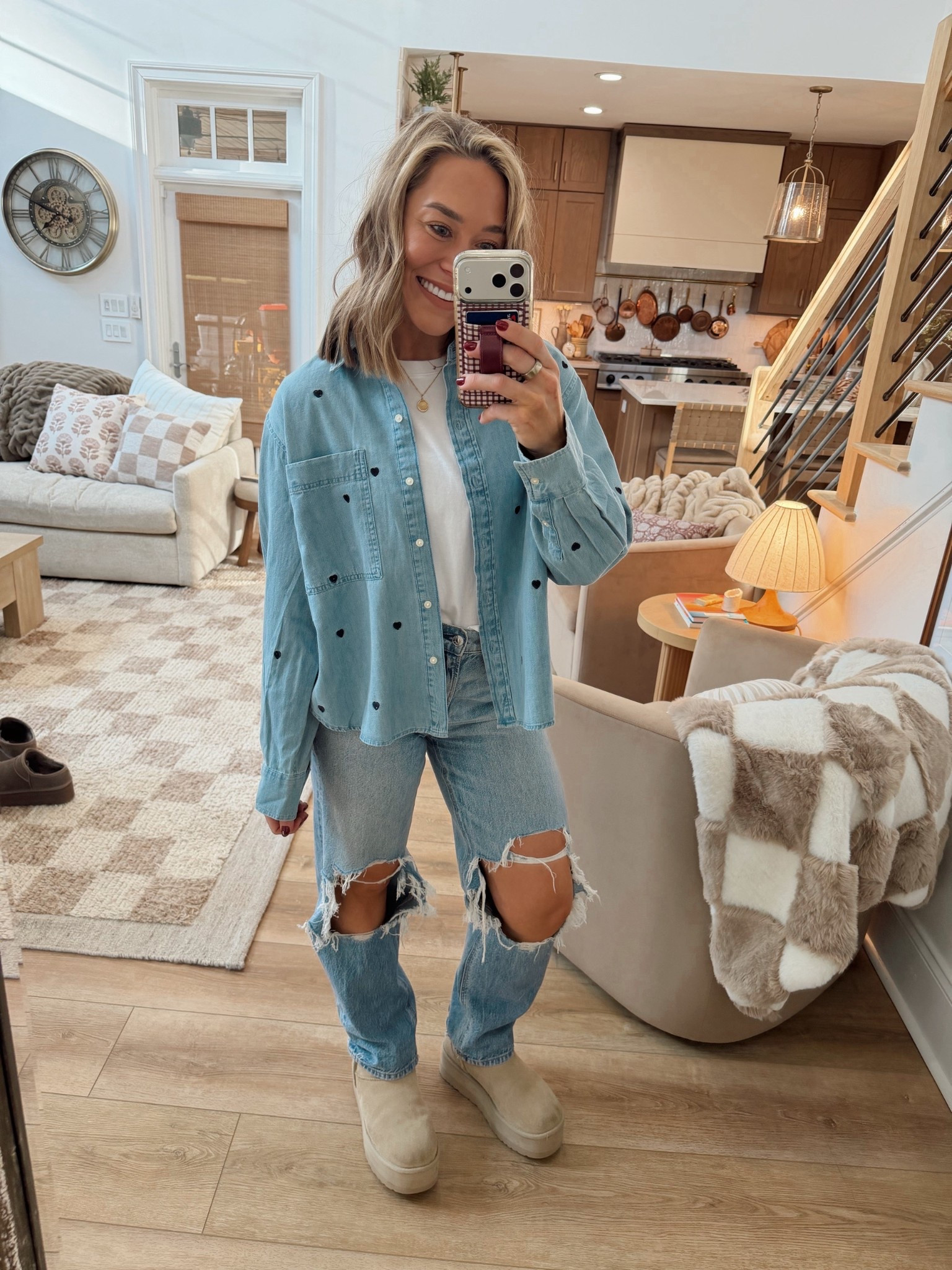 Couldn’t pass this cutie up — it runs small in my opinion as I normally size up for room & this is an XXL! 🖤 LOVEEE me some denim button ups though & the hearts are perfect😍 S in their Free Assembly tee as well! Jeans are old from AE! 

Ootd / Valentine’s Day / casual / cute / comfy / Walmart finds / Holley Gabrielle 

#LTKootd #LTKSeasonal #LTKValentine