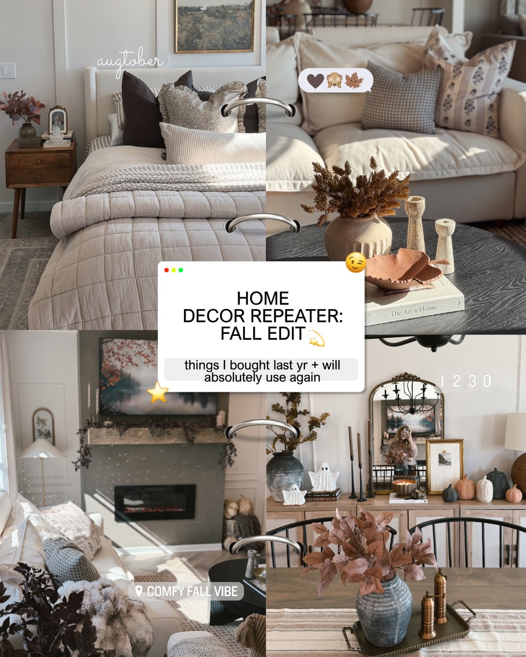 These are the pieces I bought last fall that I already know are coming back out this year 🫶🏼 

because I’m very much in the camp of use what you love first 

I’ll link anything that’s still available, but consider this your reminder to shop your own fall bins first. Drop SHOP for the list 💌

#cozyhomedecor #cozyhomevibes #fallhome #homedecorideas #simplehomestyle