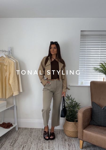 Tonal styling is my fave x - Wearing a size 10 in the trousers (tts) / Size S in the top (stretchy) / Size xs in trench (size down) 

#LTKstyletip #LTKworkwear #LTKSeasonal