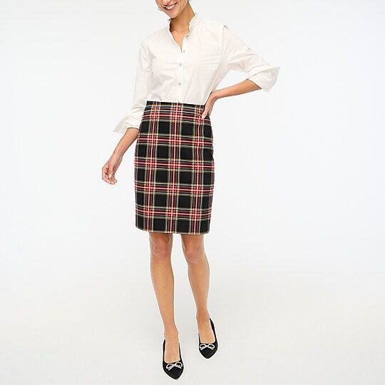 Tartan cotton sateen pencil skirt | J.Crew Factory