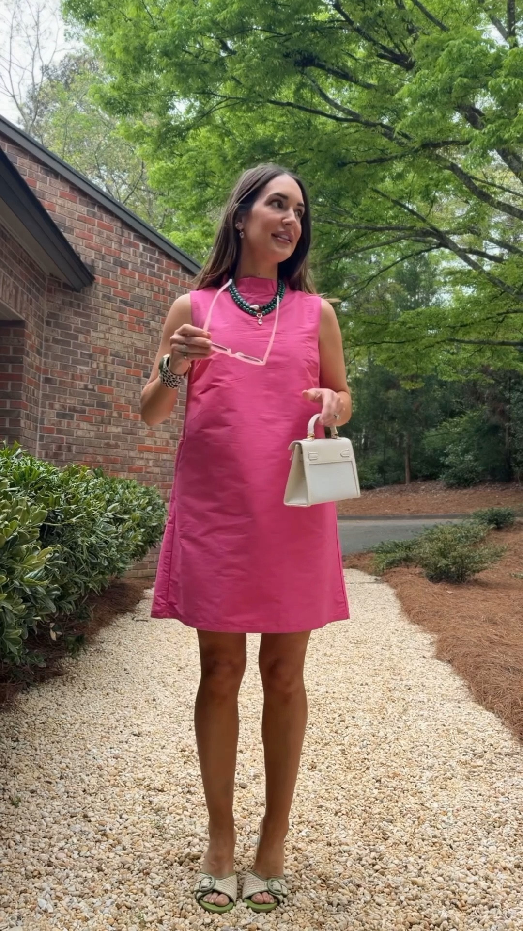 Pink raw silk dress with bow detail (and pockets!) -