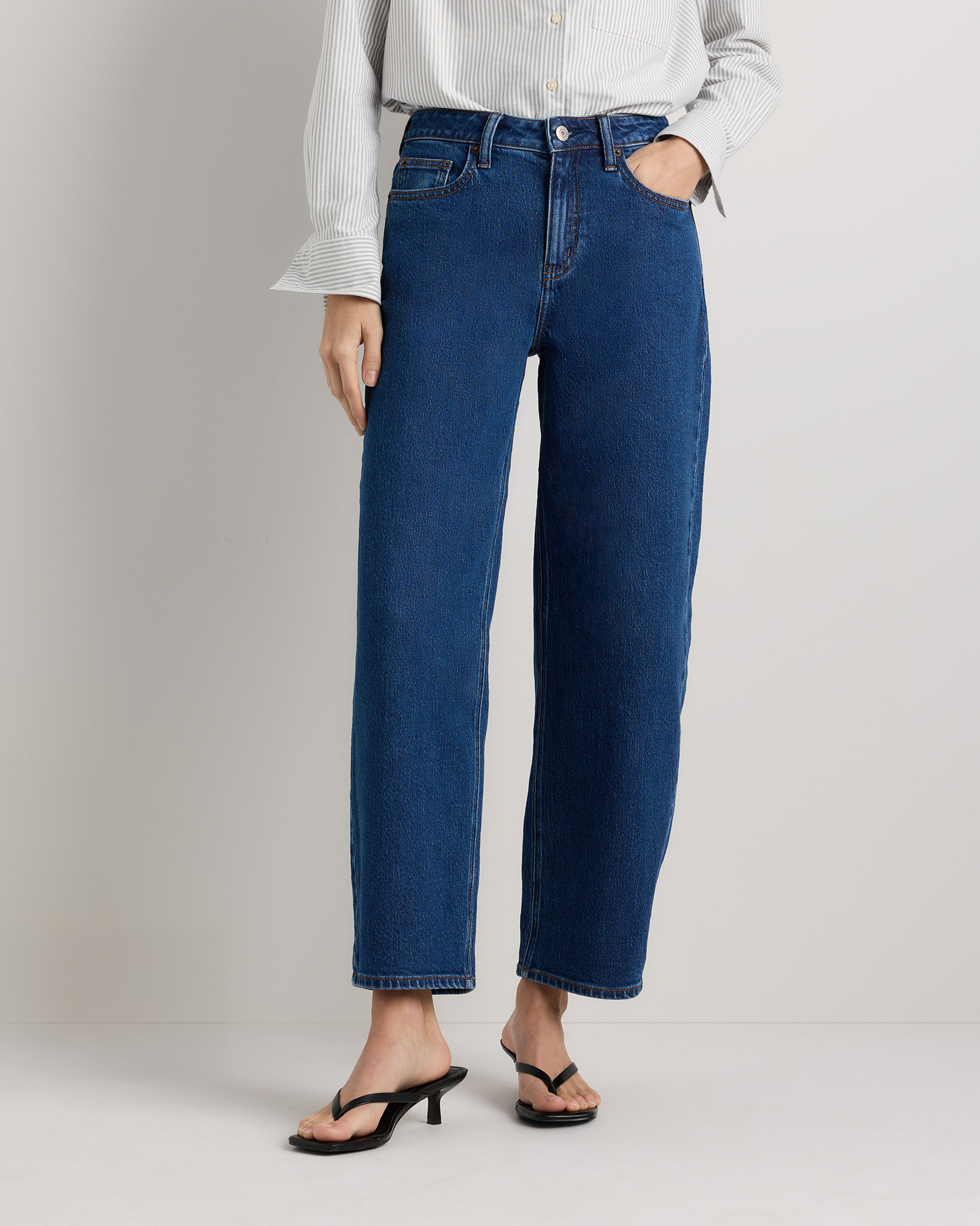 Quince | Women's Bella Stretch Barrel Jeans in Obsidian Blue, Size 29, Organic Cotton | Quince