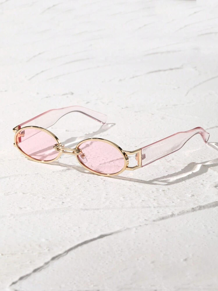 1pc Women Oval Pink Frame Tinted Lens Cute Lively Fashion Glasses For Outdoor Travel Hiking Back ... | SHEIN