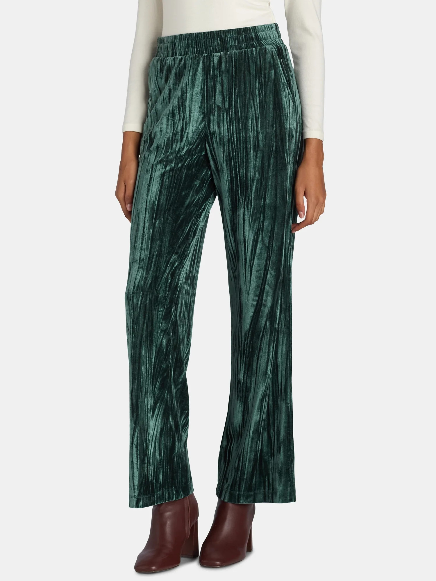 Time and Tru Women's Velvet Wide Leg Pants, 29" Inseam, Size XS-XXXL - Walmart.com | Walmart (US)