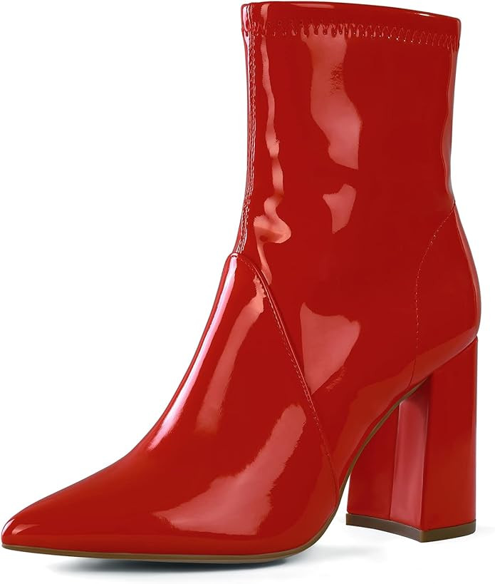 mysoft Women's GoGo Boots Mid Calf Block Heel Ankle Boots Pointed Toe Patent Leather Side Zipper ... | Amazon (US)