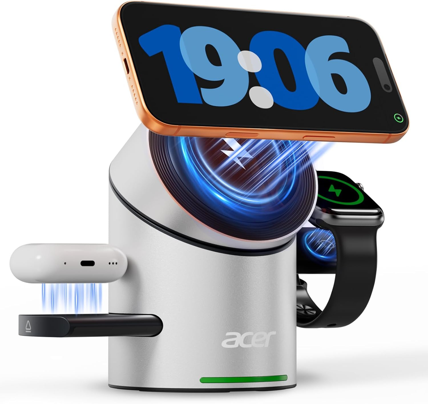 Acer S2 3 in 1 Charging Station for Apple - Qi2 15W iPhone Wireless Charging Station, Magsafe Charger Stand for iPhone 17 16 15 14 13 12 - Apple Watch - Airpods Series (Charger & USB-C Included) | Amazon (US)