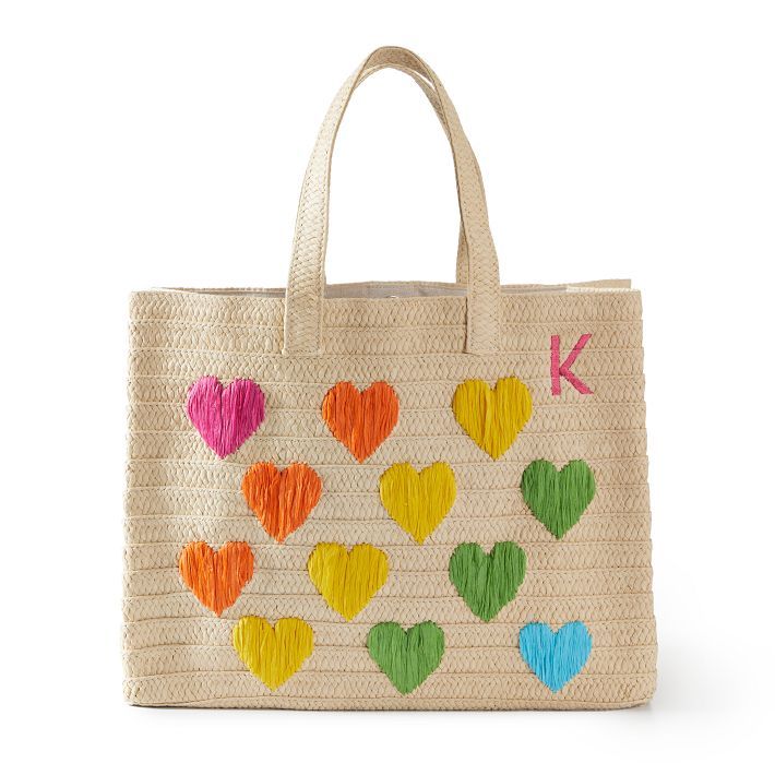 Colorful Hearts Straw Beach Tote | Mark and Graham | Mark and Graham