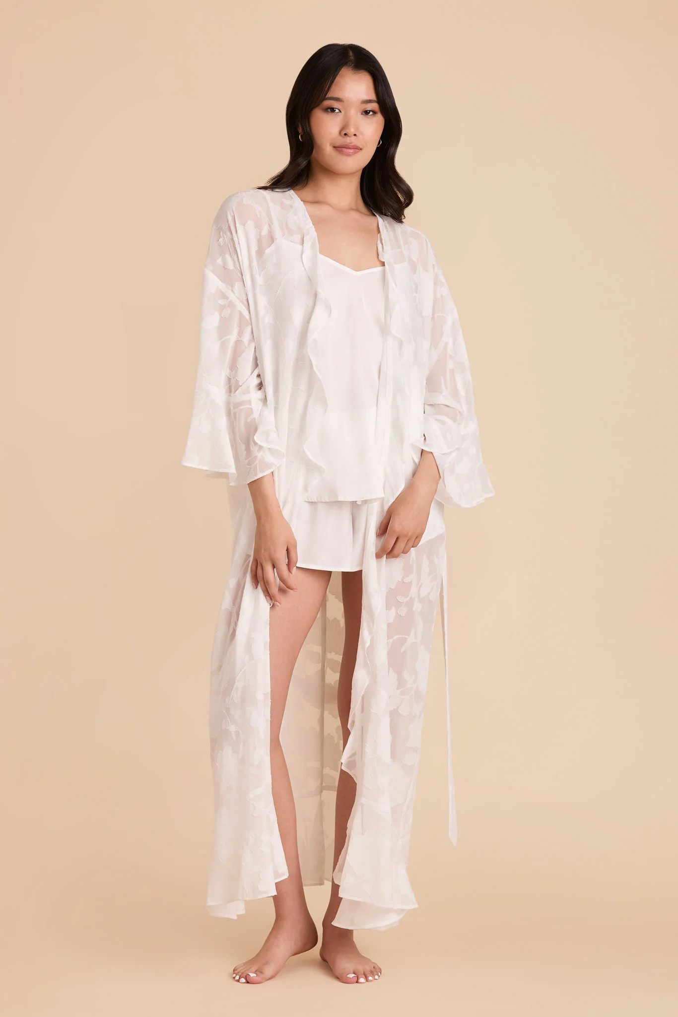 Jacquard White Ruffled Jacquard Bridal Robe | Birdy Grey | Birdy Grey