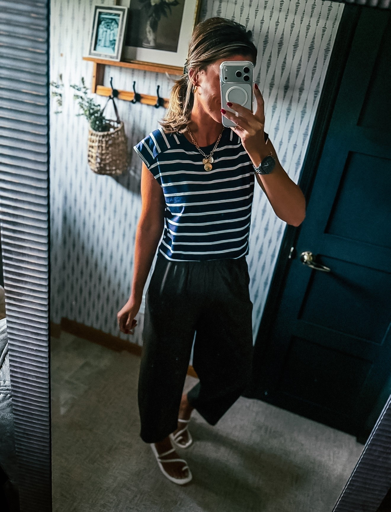 The other color combo that I have in this $6 Walmart tee. 
Tee/ small
Pants/ medium (if between size down)

#LTKSeasonal #LTKSaleAlert #LTKootd