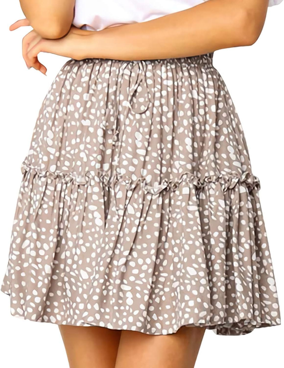Alelly Women's Summer Cute High Waist Ruffle Skirt Floral Print Swing Beach Mini Skirt | Amazon (US)