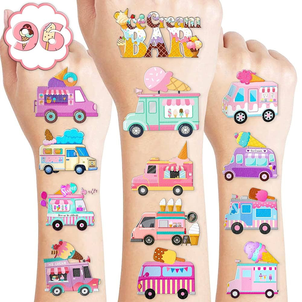 100 PCS Ice Cream Birthday Party Decorations Favors Supplies Temporary Tattoos Decor Ice Cream Tr... | Amazon (US)