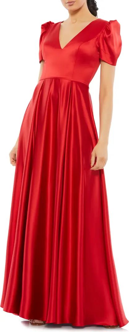 Mac Duggal Puff Sleeve Satin A-Line Gown | Nordstrom | Nordstrom