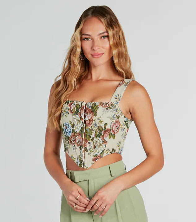 Enchanting Jacquard Lace-Up Corset Top | Windsor Stores