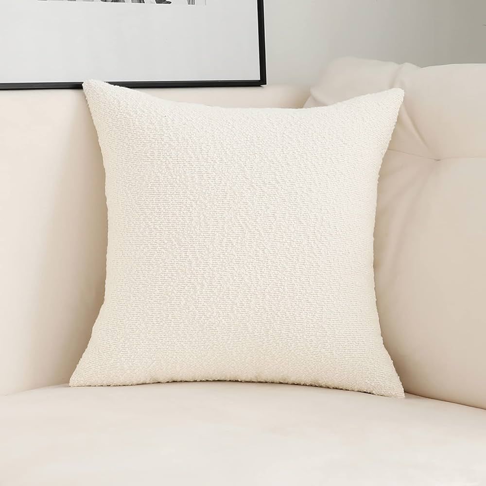 Jeneoo Ivory Decorative Square Thick Accent Throw Pillow Covers Fine Textured Boucle Couch Cushio... | Amazon (US)