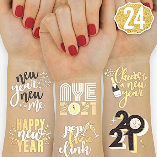 xo, Fetti New Year's Eve Party Supplies Tattoos - 40 Gold and Silver Foil Styles | NYE Party Favo... | Amazon (US)