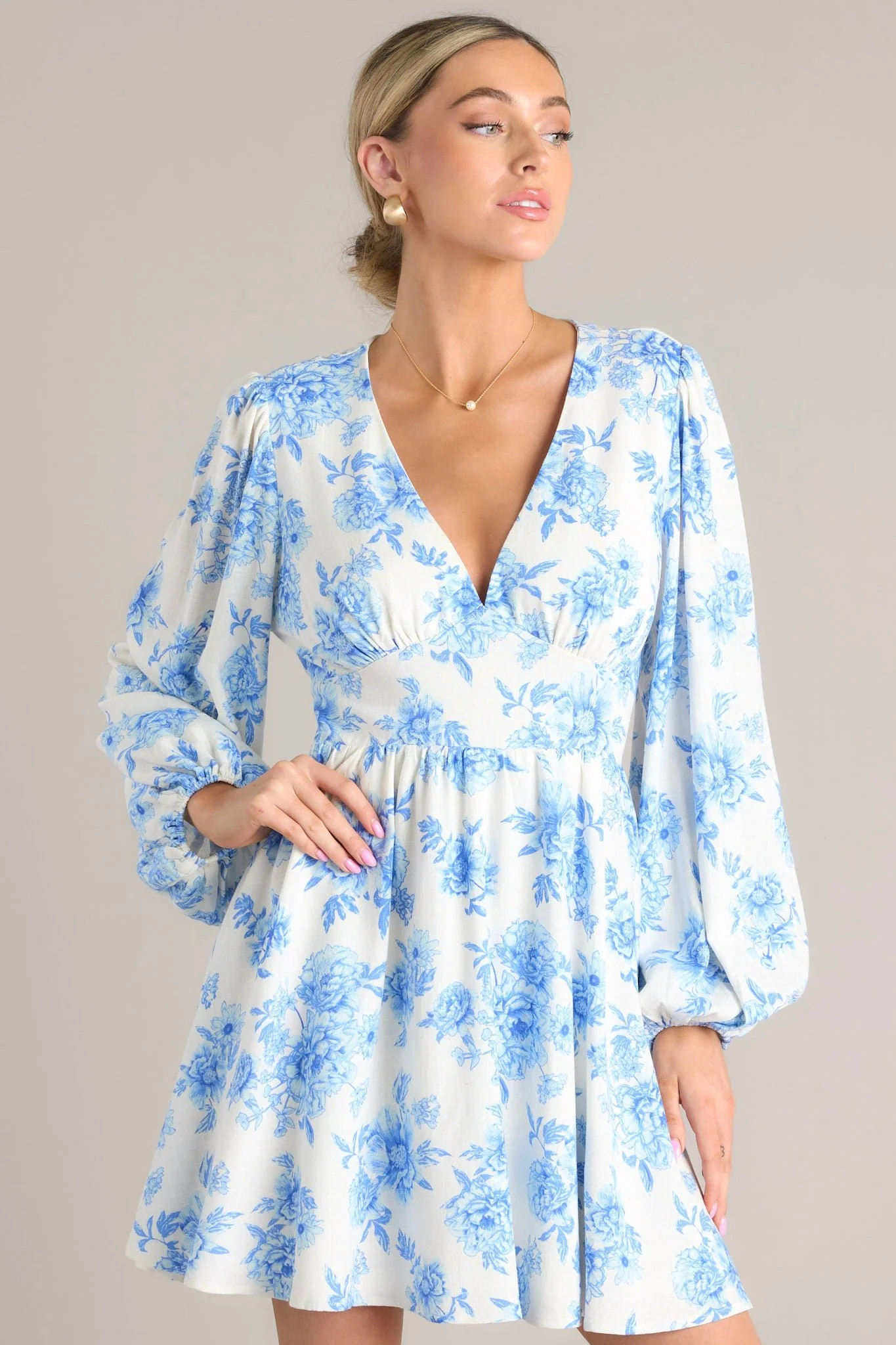 Glimmer Of Hope White & Blue Floral Mini Dress | Red Dress