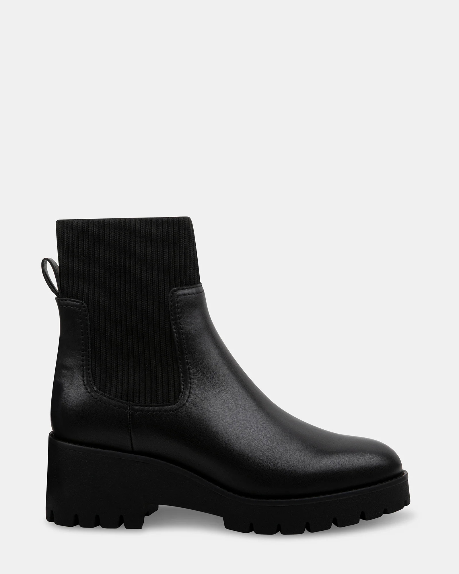 DELTA Black Leather Block Heel Booties | Women's Designer Booties | Steve Madden (Canada)