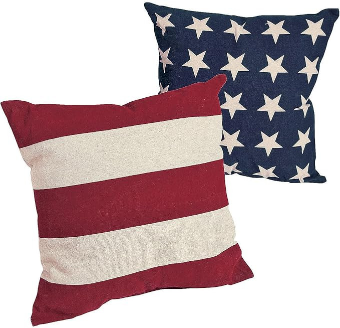 Fun Express Patriotic Stars and Stripes Outdoor Pillow Set of 2 - Premium 14x14 Cotton Throw Pill... | Amazon (US)