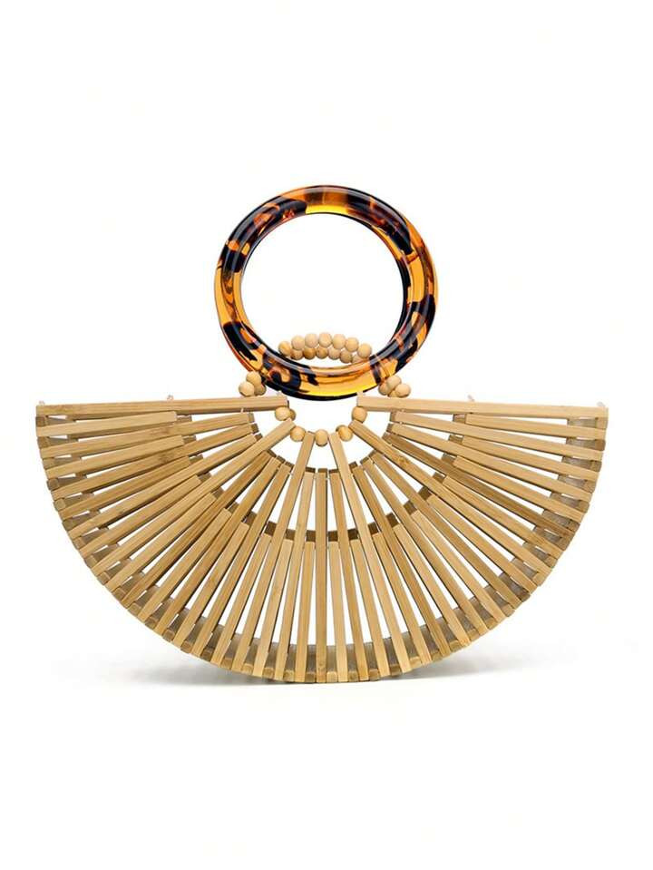 Acrylic Fan-shaped Handbag With Bamboo Handle, Parent-child Style | SHEIN