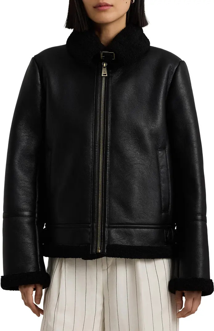 Lauren Ralph Lauren Faux Leather & Faux Shearling Bomber Jacket | Nordstrom | Nordstrom