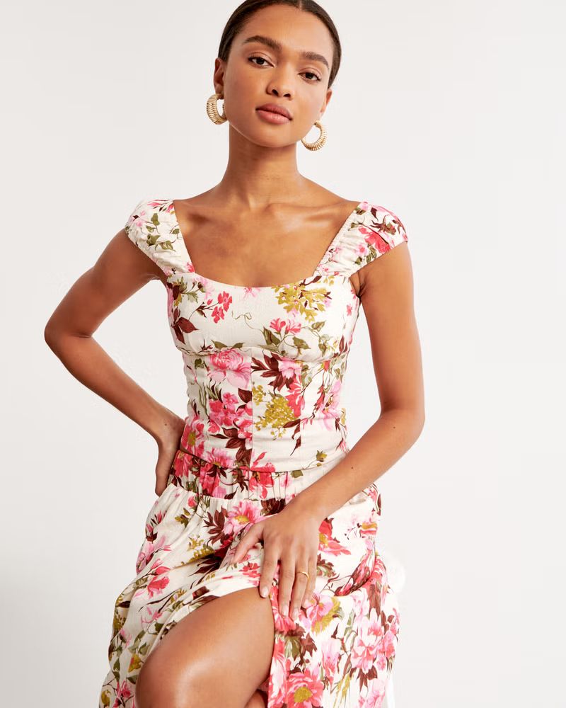 Linen-Blend Scrunchie Strap Corset Top | Abercrombie & Fitch (US)