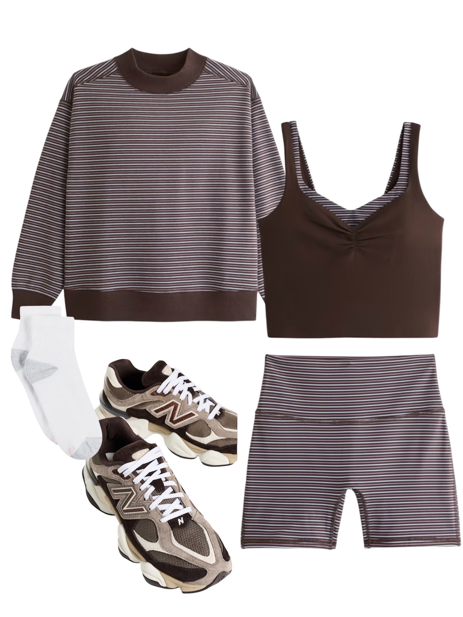 activewear ootd inspo !! @abercrombie  layered sports bra tank & striped biker shorts, stripe pullover 
brown new balance  9060 sneakers 👟 

hanes white crew socks 




running, walking, pilates, yoga, gym, workout, fall style, fall activewear, YPB, a&f, brown outfit, athleisure

#LTKootd #LTKfitnessgoals #LTKActive #LTKSaleAlert