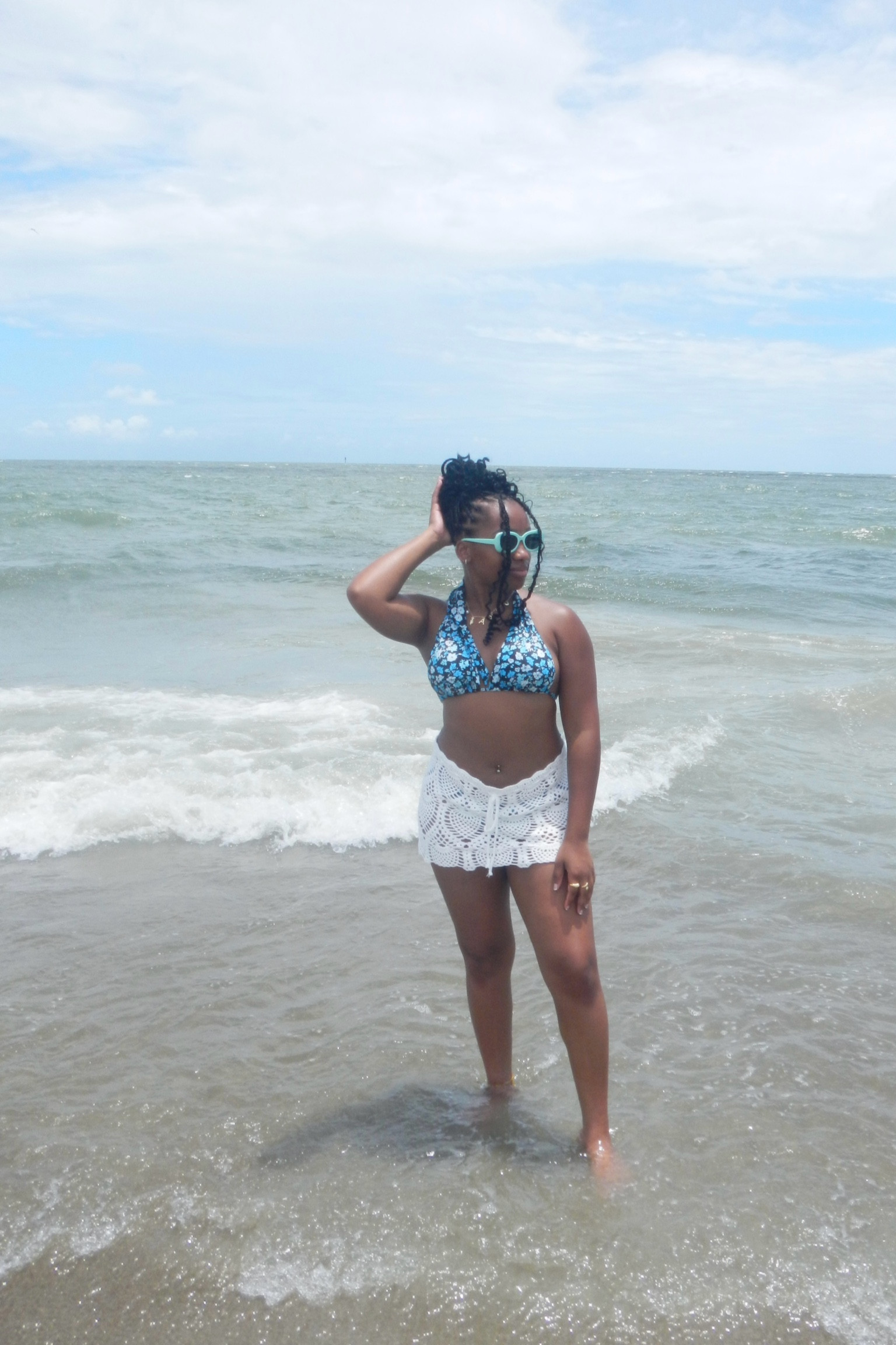 Beach ootd🐚🌊
Swimsuit & Shades: Fashion Nova
•
•
White crochet coverup mini skirt, gold charm necklace, vacation outfit, beachwear, seashell jewelry

#LTKSwim #LTKTravel