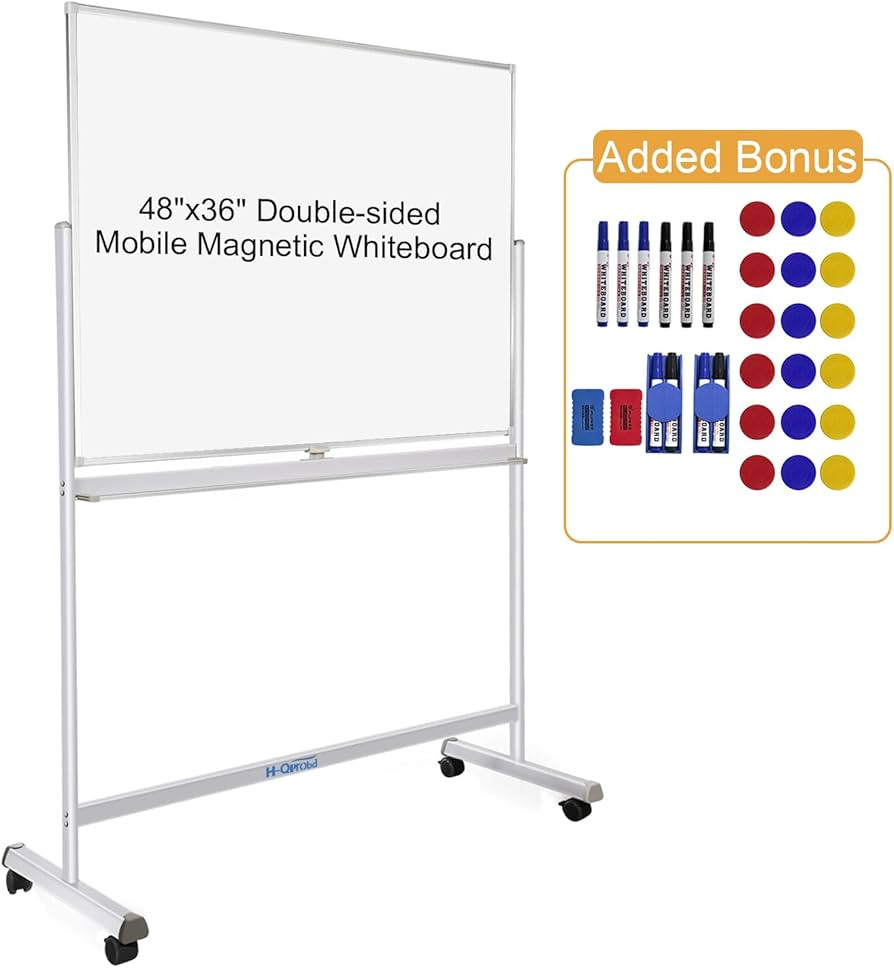 Amazon.com : H-Qprobd Rolling Whiteboard with Stand 48"x36" Double-Sided Mobile Magnetic Dry Eras... | Amazon (US)