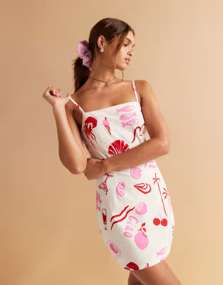 ASOS DESIGN poplin cami mini dress co-ord in conversational print | ASOS (Global)
